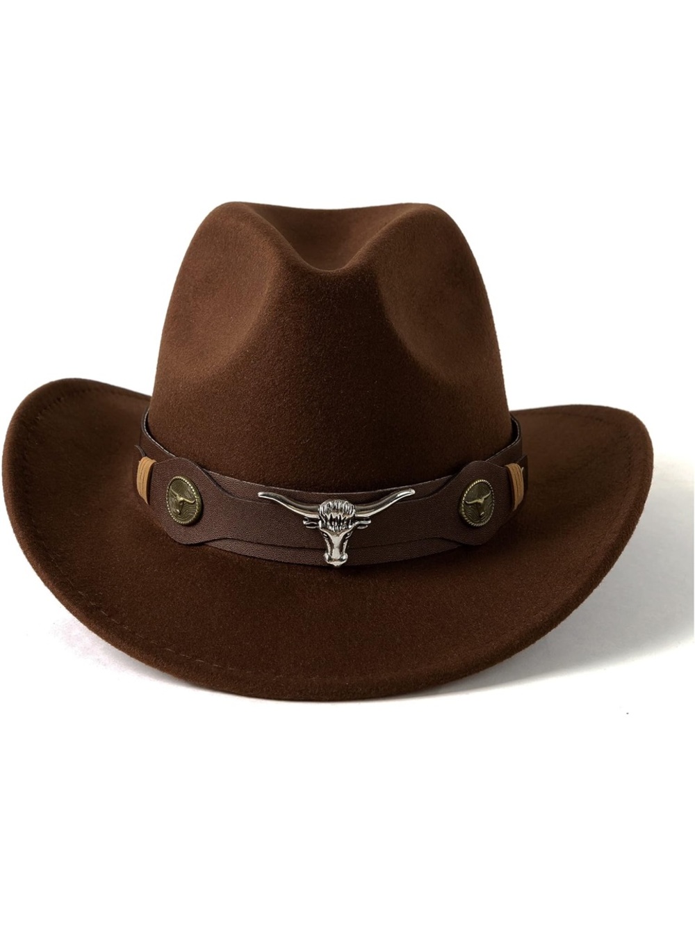 Brown Western Felt Cowboy Hat with Longhorn Accent NEW